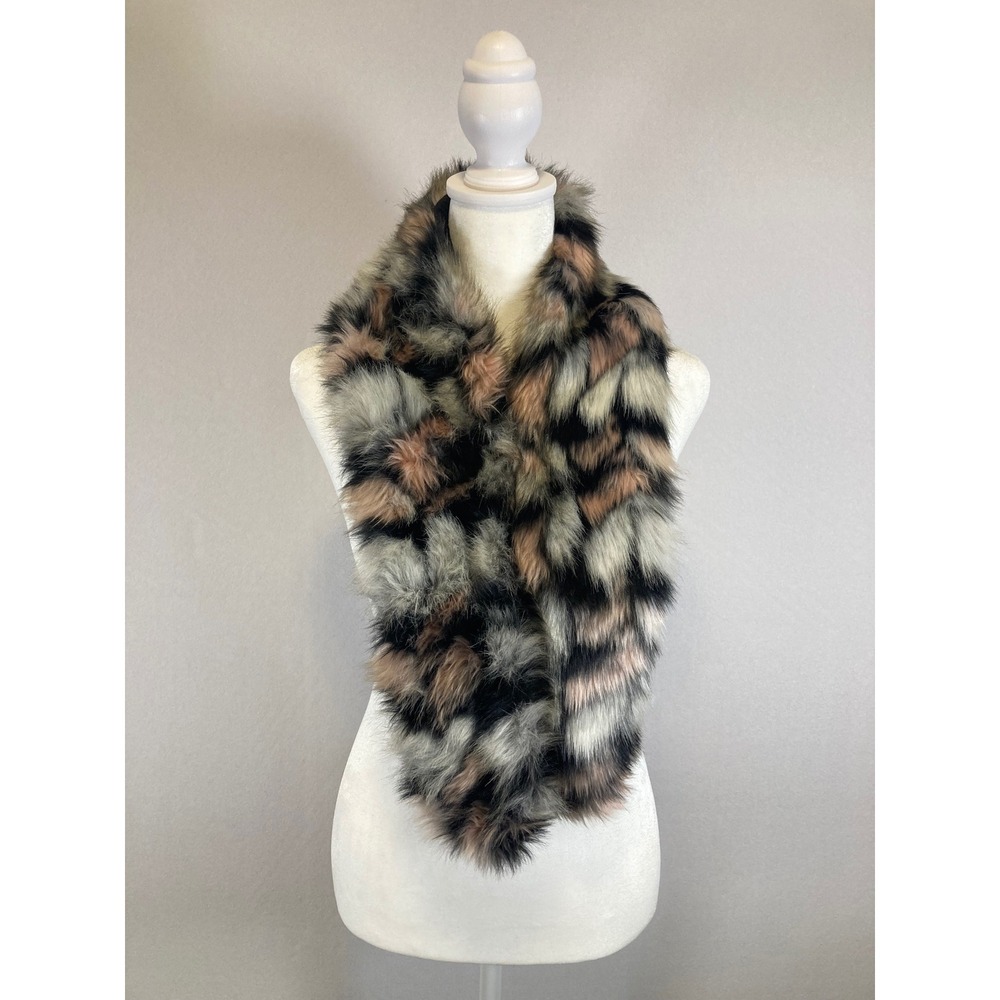 Glam Ann‎ Taylor Factory Women One Size Pink Grey Faux Fur Stole Scarf Wrap